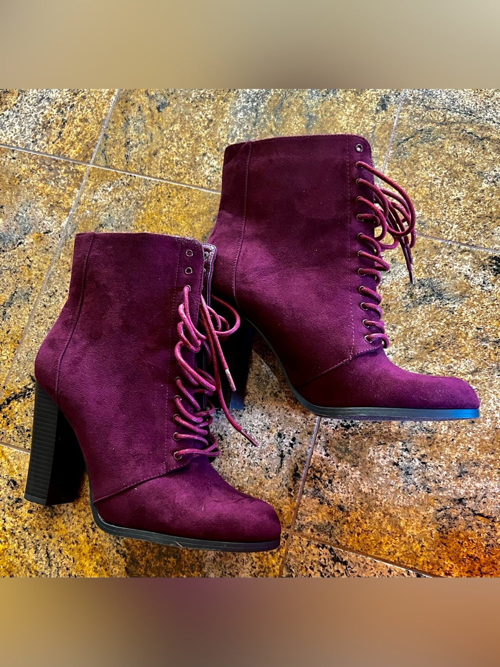 JustFab Burgundy Lace-Up Suede Ankle Boots
